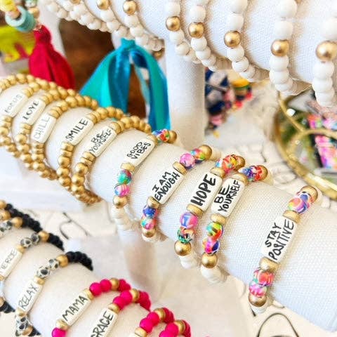 Audra Style - Wholesale Beaded Bracelet - Affirmation Word Beaded Bracelets Inspirational - Black and