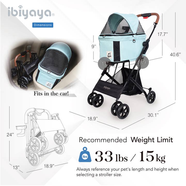 Ibiyaya - Wholesale Pet Carrier - Cat/Dog - Travois Tri-fold Pet Travel System Medium Dog-Cat Stroller7