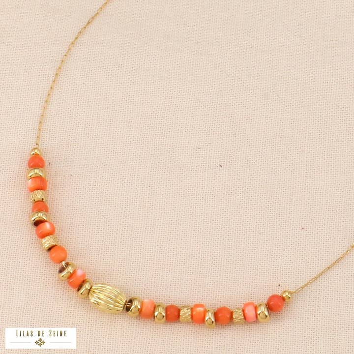 Lilas de Seine - Wholesale Link & Chain Necklace - Stainless steel necklace with natural stone washers 01240697