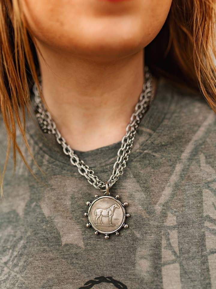 Silver Horse Coin Double Chain Necklace for wholesale by Wild Junkie