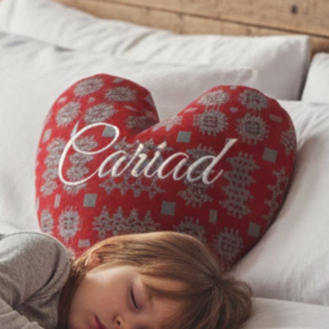 Red Heart Shaped Wool touch Embroidered cushions for wholesale by Moose & Co
