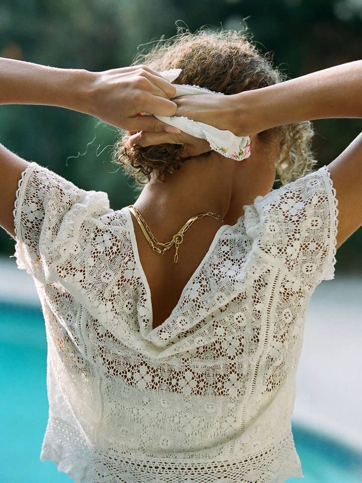 Penelope Bow Tie Lace Scrunchy - Floral, Multicolor for wholesale by merritt charles