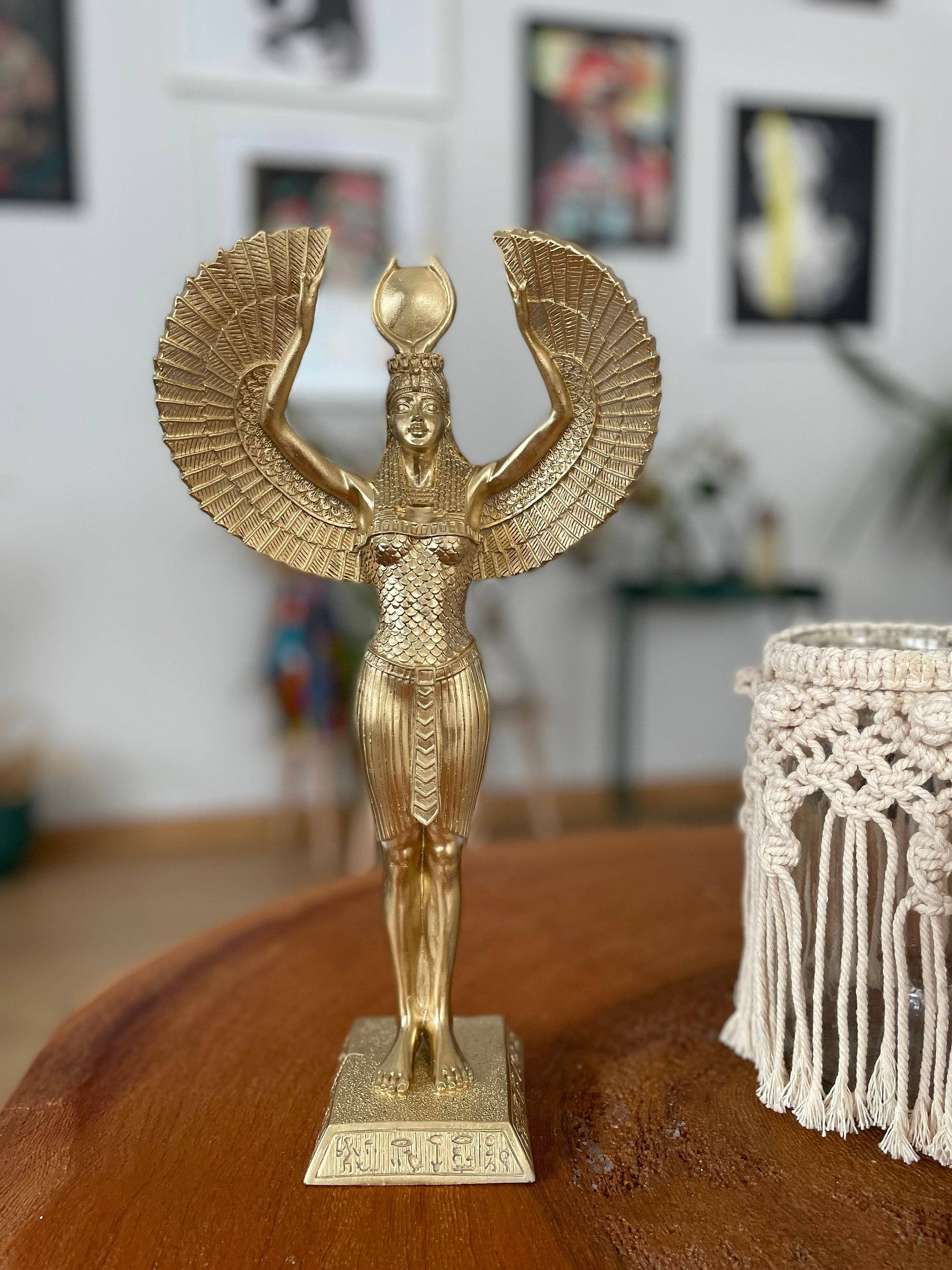 RomaArtSculptures - Wholesale Sculpture -  Isis Open Wings Statue - Gold6
