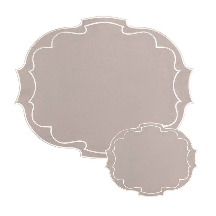 Taylor Embroidered Oval Placemats - Latte • Set of 2 and other Purchase wholesale lace placemats. Free returns & net 60 terms on Faire trending on Faire.