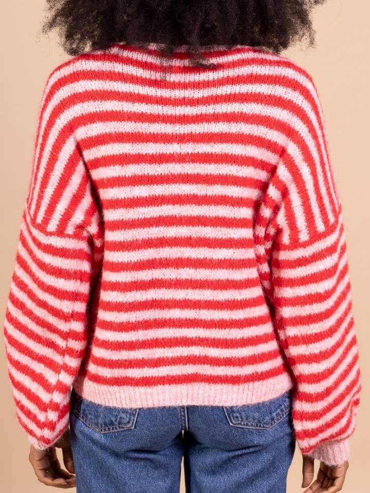 AMARIA - Wholesale Cardigan - Women's - Oversized striped cardigan in soft knit - WOOL - 5106216