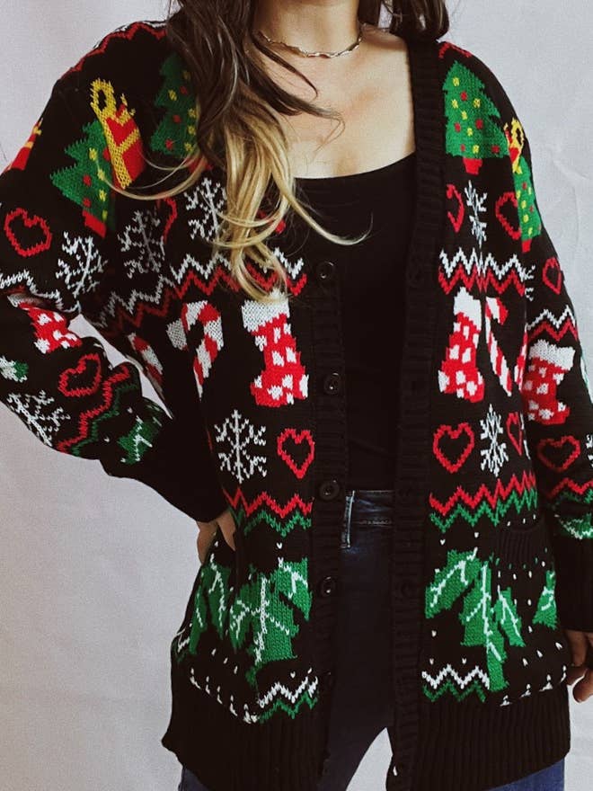 Single-breasted V-neck Christmas knitted sweater for wholesale by HIDDENBRAND