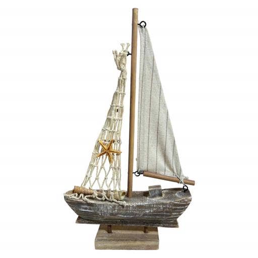 Blue Harbour Sailboat With Starfish White Brown-190 for wholesale by International Gifts Ltd.
