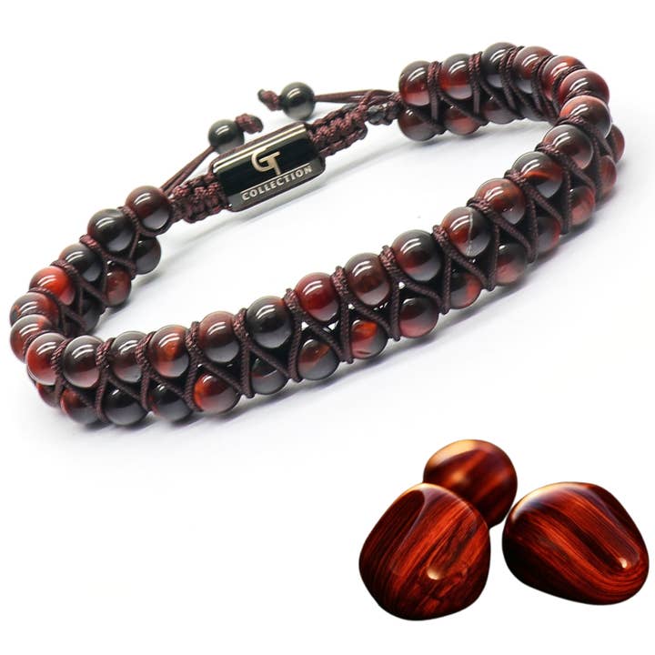 Men's RED TIGER EYE Double Bead Bracelet for wholesale by GT collection Jewelry