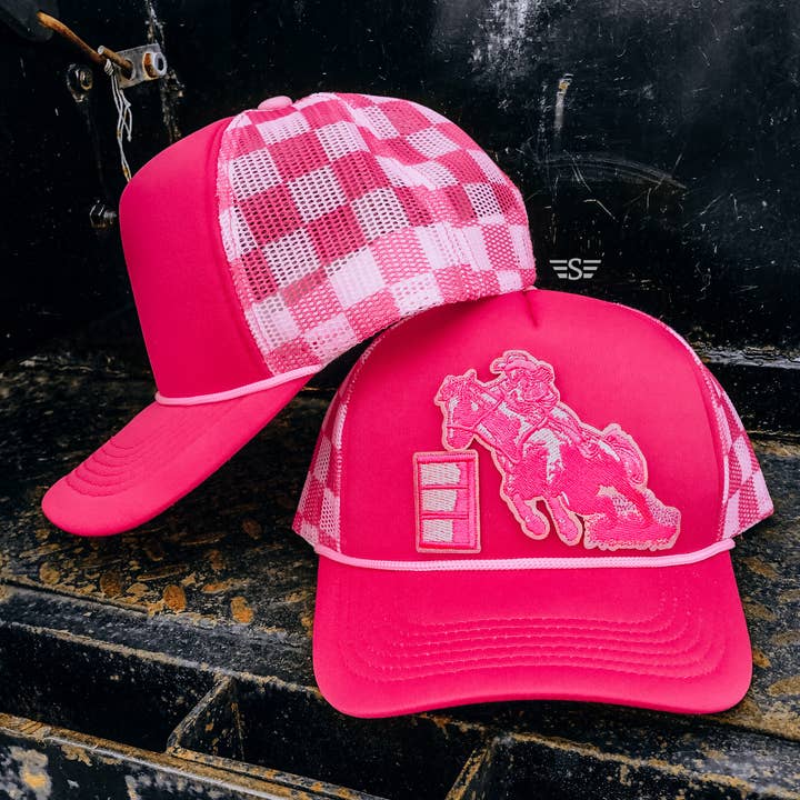 Flying S Company - Wholesale Trucker Hat - Women's - Pink Barrel Racer Checked Trucker Cap
