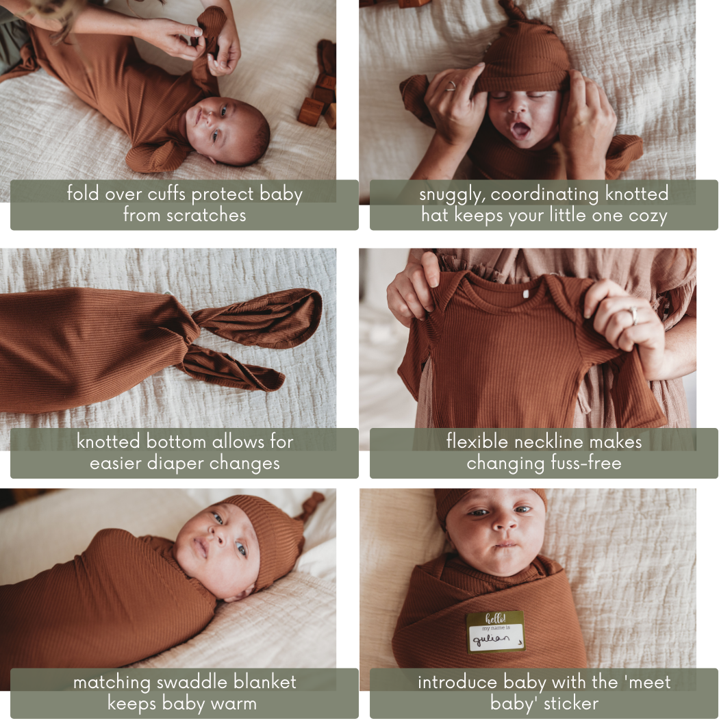 Shedo Lane - Wholesale Swaddle Set - Baby - Mother Earth Brown Bamboo Baby Swaddle 3 Piece Set3