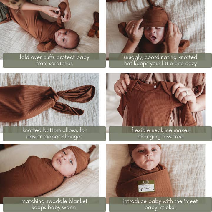 Shedo Lane - Wholesale Swaddle Set - Baby - Mother Earth Brown Bamboo Baby Swaddle 3 Piece Set3