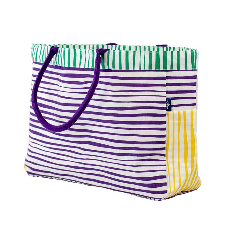 The Royal Standard - Wholesale Tote Bag - Women's - Stripe Durham Tote White/Purple/Yellow/Green 17.5x13.5x6