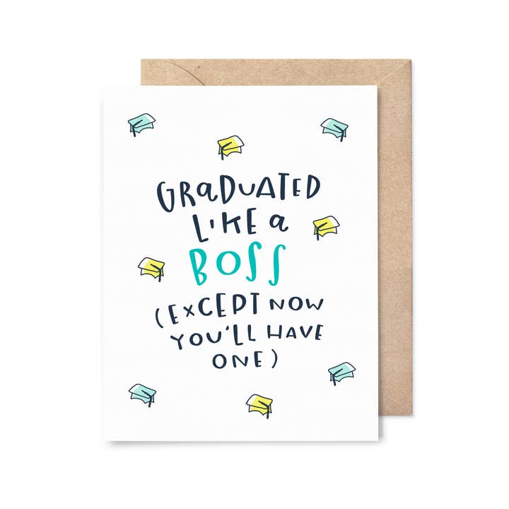 Like a Boss Graduation Card for wholesale by Pinwheel Print Shop