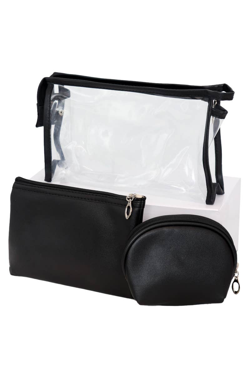 Cap Zone - Wholesale Makeup/Cosmetic Bag - Toiletries Cosmetic Pouch 3-Piece Clear Vegan Leather Set8