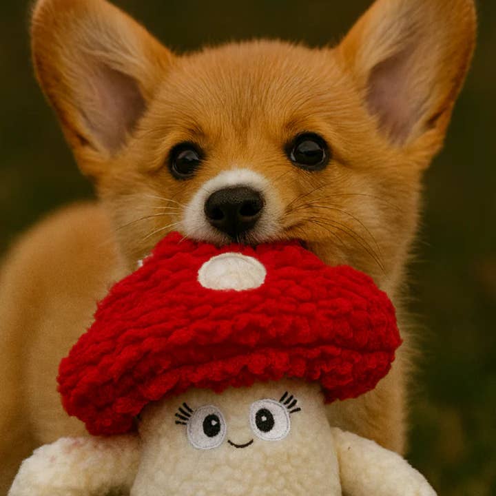 Pals For Paws - Wholesale Pet Plush Toy - Dog - Tiny the toadstool-treat hiding plush dog toy-100% recycled 1