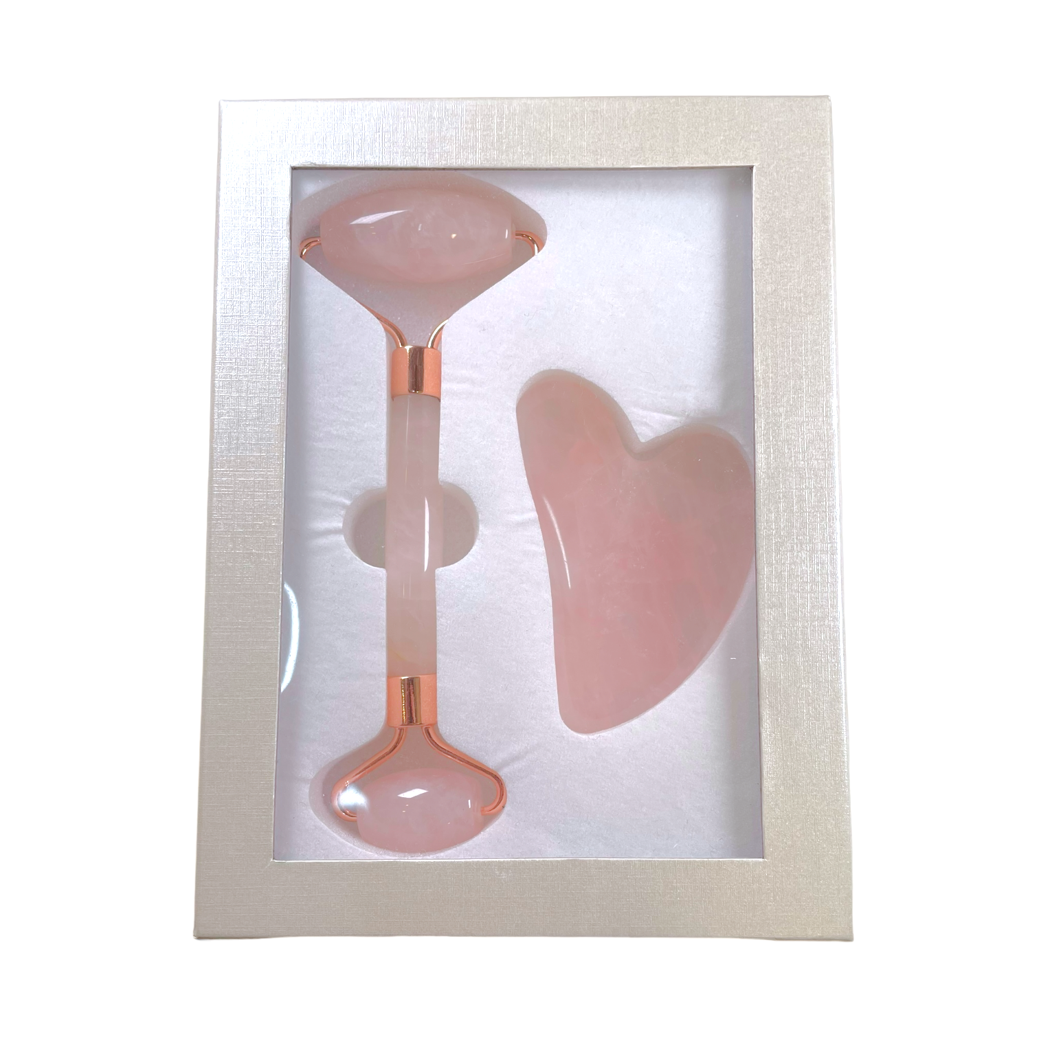 Foliesbijoux – Engroshandel Gua Sha – Gua sha sæt og rosakvarts massage roller2