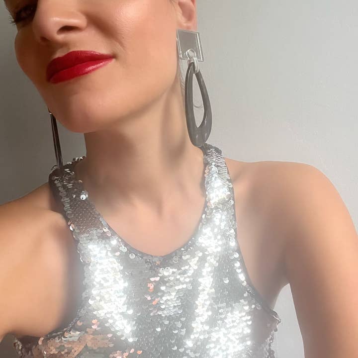 Christina Christi - Wholesale Dangle Earrings - Dark Handmade Dangle Earrings Clip On, Plexiglass Mirror3