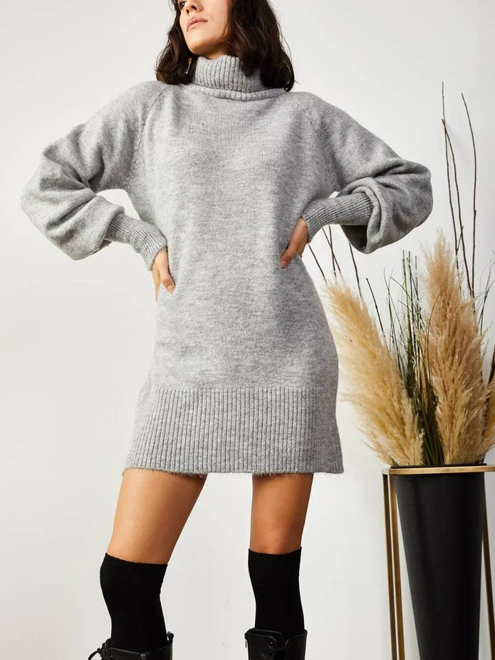 Abito a Maglia Larga con Collo Alto e Maniche a Palloncino per la vendita all'ingrosso da parte di Hoxton Gal