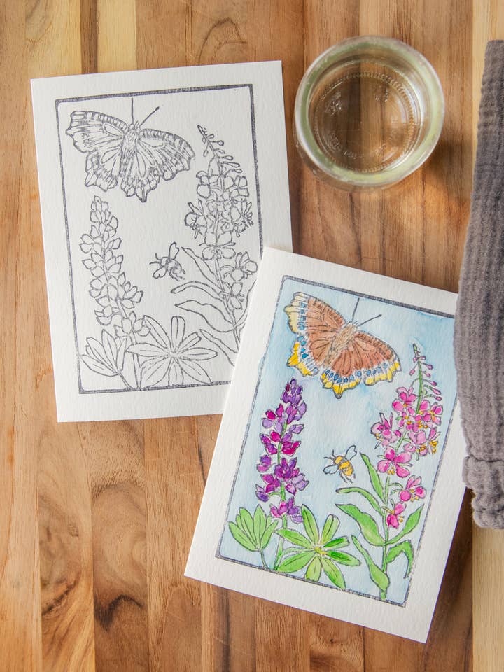 Kit de aguarela DIY Borboleta Manto 5x7 - Lupina & Epilóbio por atacado de Ashes & Arbor