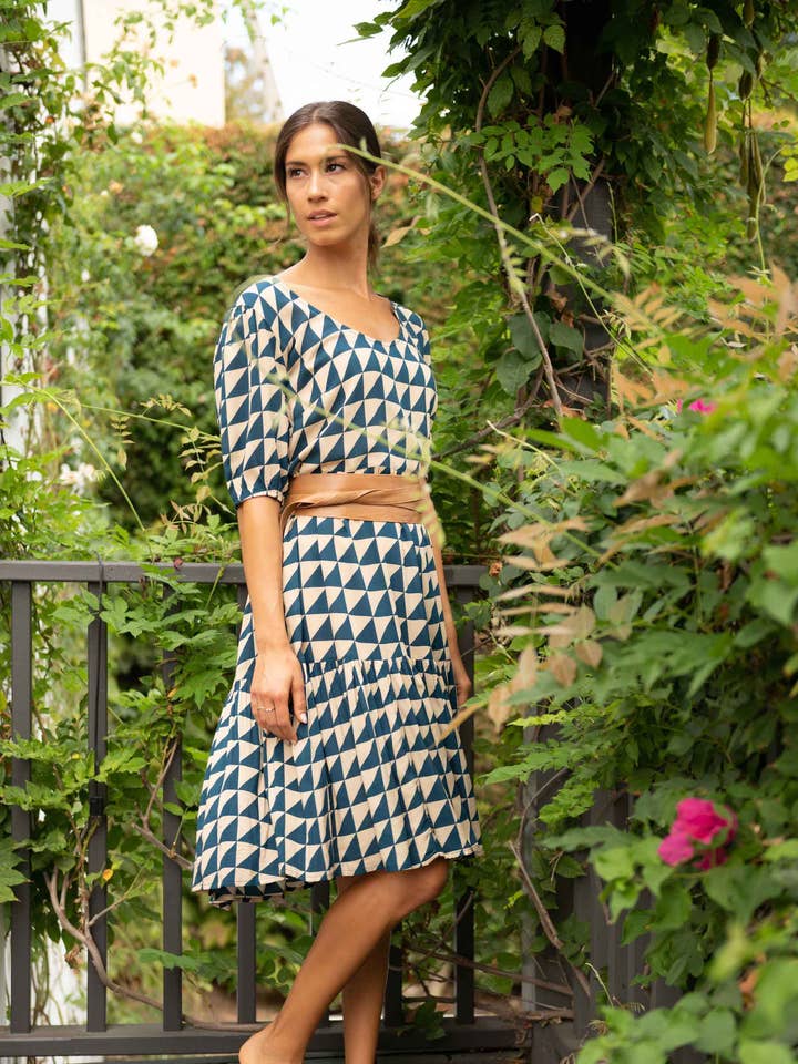 Vestido Lala con estampado cuadrado azul para venta al por mayor de Roma Label