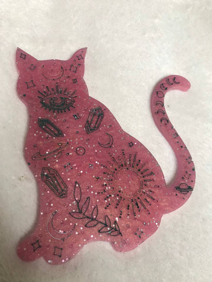 Handmade resin celestial cat, cat gifts, cat lover for wholesale by Little Shroom Crafts