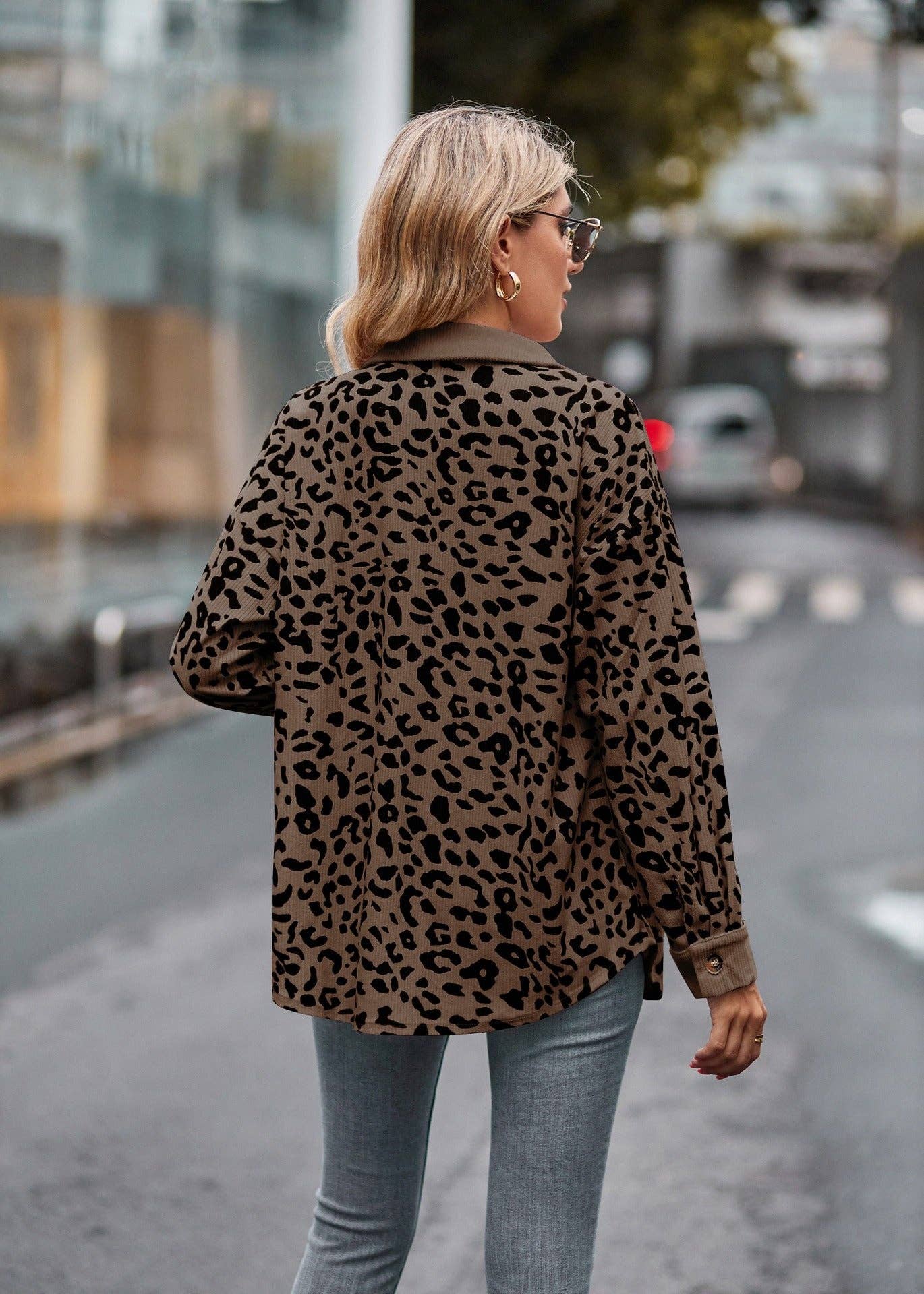 Suhkasana - Wholesale Shirt Jacket/Shacket - Women's - Leopard Corduroy Shirt Jacket - Button Down Oversized Fit16