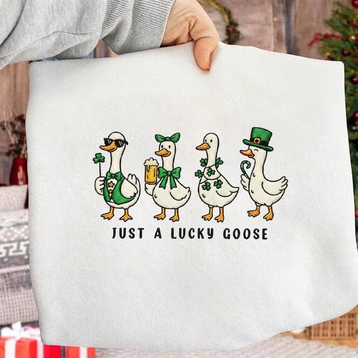Embroidery Lucky Goose Shirt, St Patrick Goose Sweater for wholesale by ClevorFit