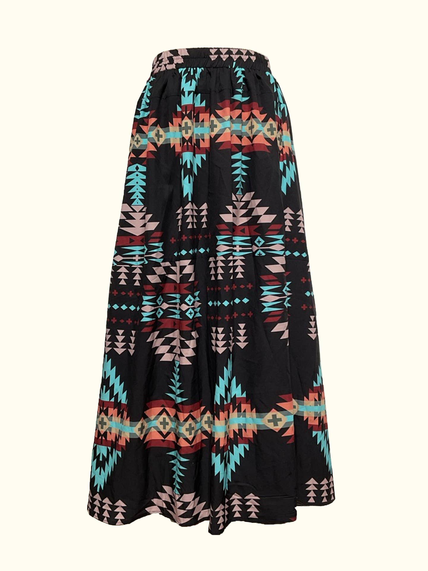 black Rodeo Queen Western Aztec pattern midi skirt for wholesale on Faire0