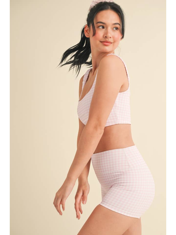 KIMBERLY C - Wholesale Sports Bra - Women's - Gingham Print Ruched Bra Top89