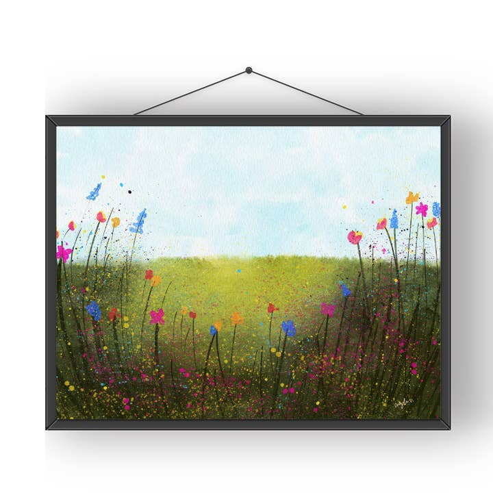 Aquarel abstracte landschapskunstdruk met wilde bloemen voor wholesale door Modera Studio