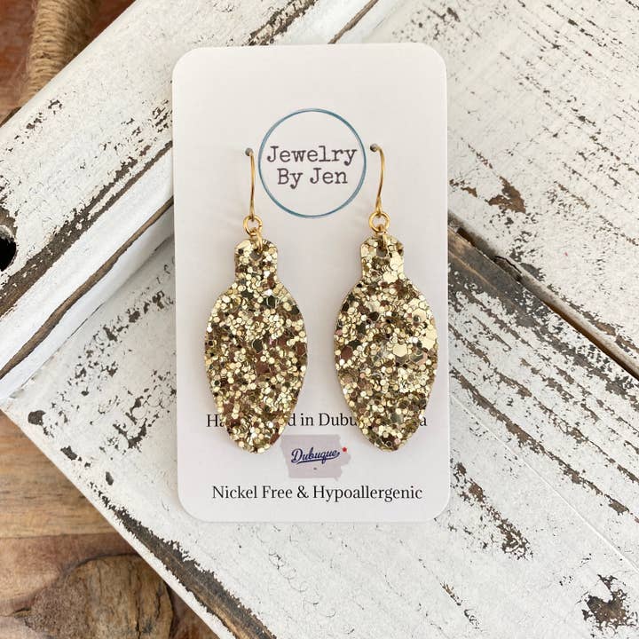 Holiday Light Bulb Earrings: Gold Glitter for wholesale by Jewelry By Jen