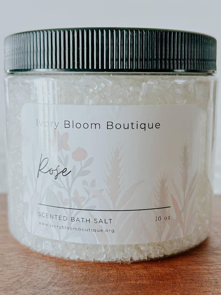 16oz Rose Bath Salt for wholesale by Ivory Bloom Boutique