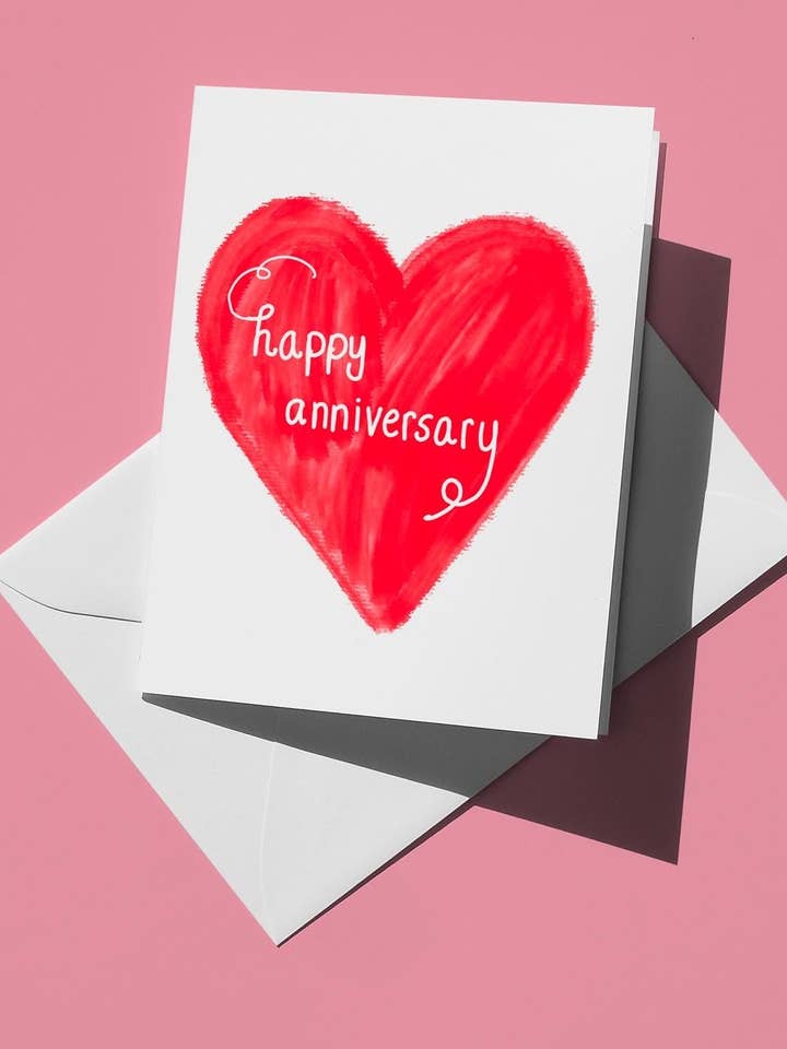Happy Anniversary Card for Couples - Cute Simple Red Heart Script Font, Romantic Love Note Greeting Card for Him & Her for wholesale by semiserious studio