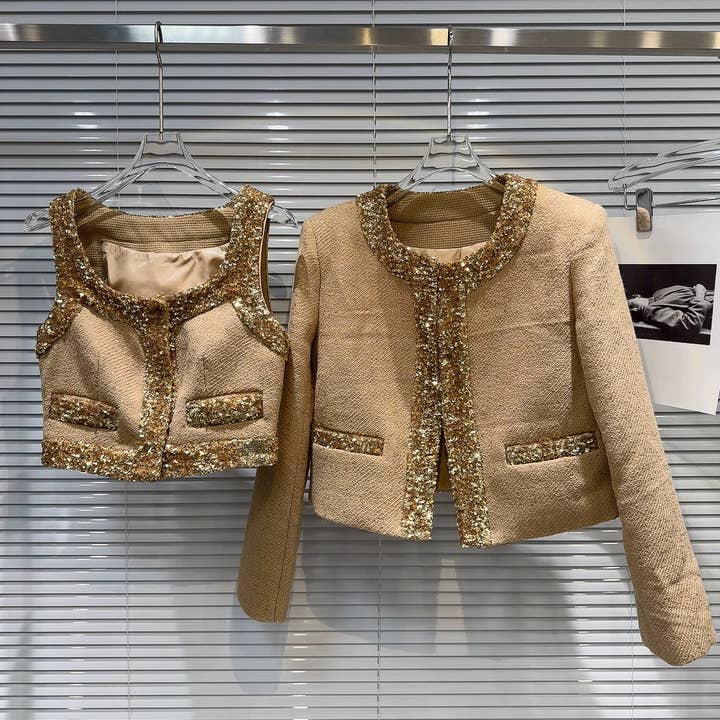 53Y Sequined Vest & Jacket Set – Handmade Autumn Elegance for wholesale by Productseeker