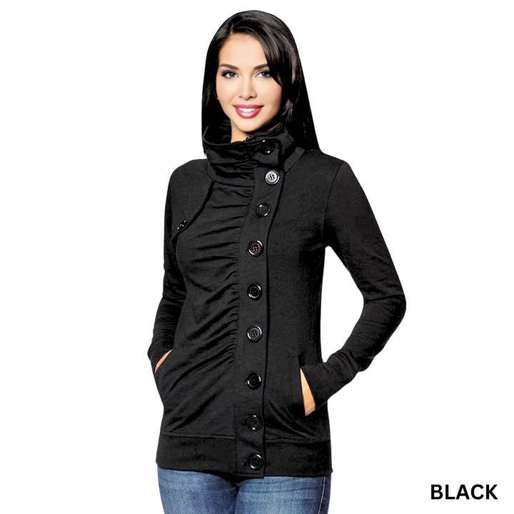 Side Ruched Large Button up Sweatshirt for wholesale by Importation 1867