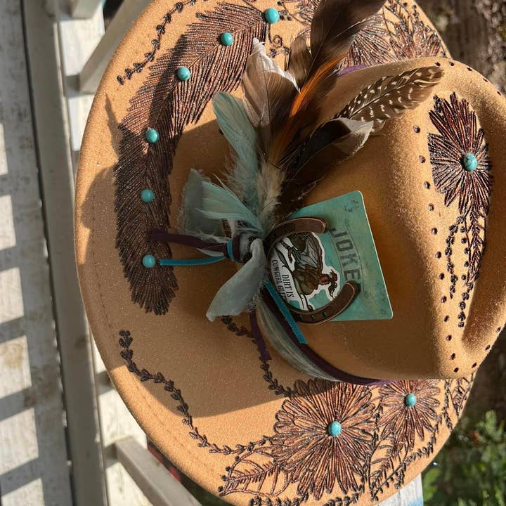 Feathered Gypsy Custom Hats and Boutique - Wholesale Cowboy Hat - Women's - Cowgirl Glitter Burnt Rancher Hat