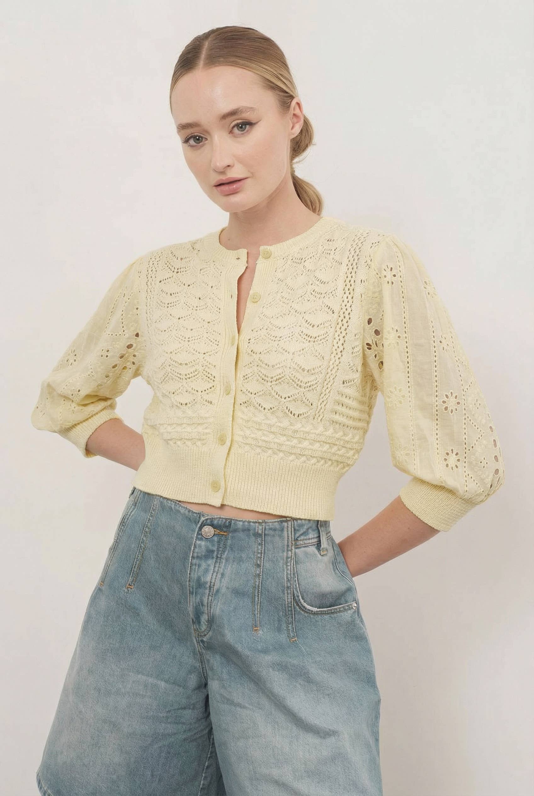 Aaron & Amber - Wholesale Cardigan - Women's - MAS2722 HENDRY 3/4 SLEEVES SEE THROUGH CARDIGAN17