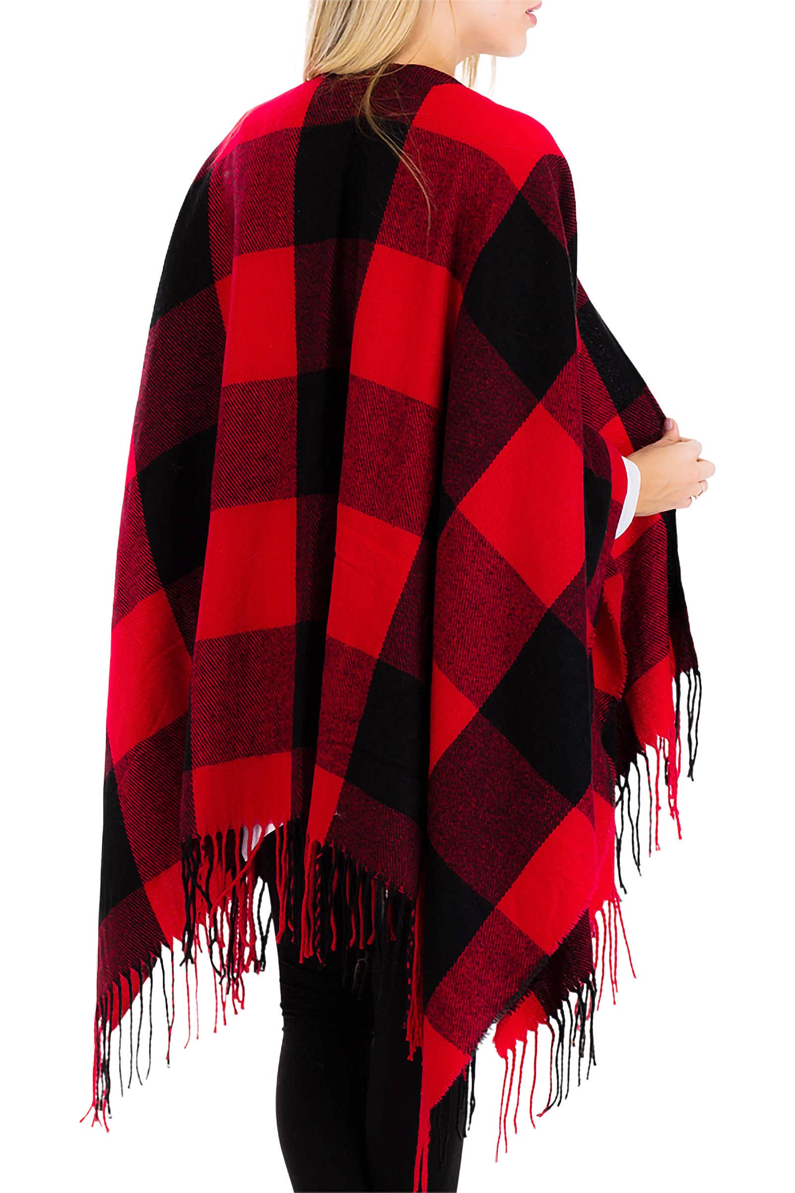 Cap Zone – wholesale Poncho – Women's – Classic Buffalo Check Plaid Ruana Poncho17
