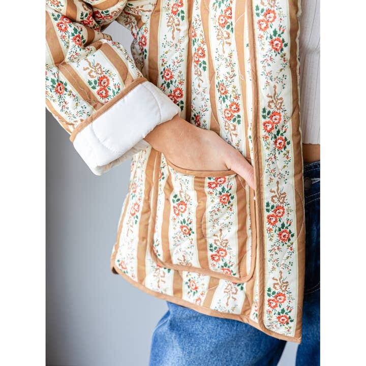 Veveret - Wholesale Jacket - Women's - Quilted Stripe Flower Open Jacket
