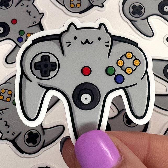 Grijze Retro Controller Cat Mini-sticker voor wholesale door Shop Emily M