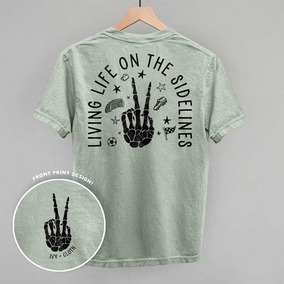 Ivy + Cloth - Wholesale Screen Printed T-Shirt - Women's - Living Life On The Sidelines Soccer (Back Print)0