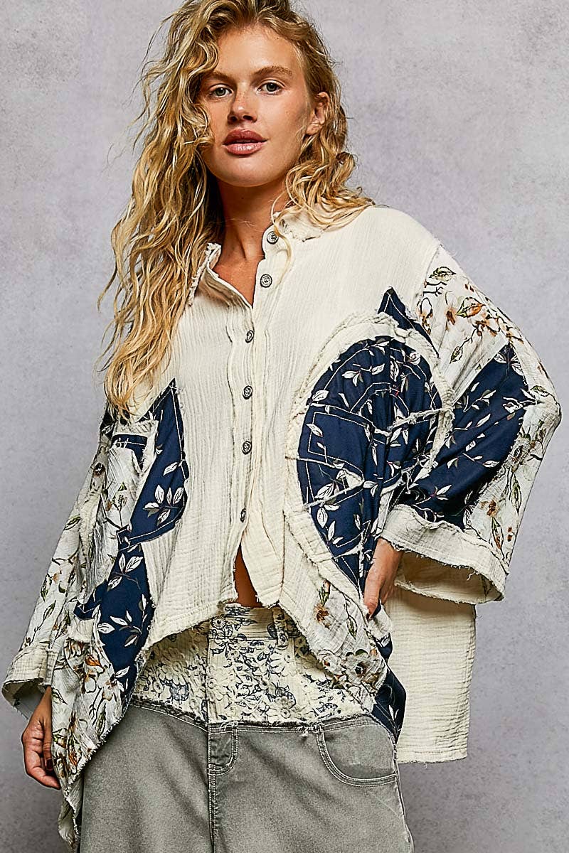 Pol Clothing - Wholesale Button Down Shirt - Women's - 3/4 sleeve roomy fit floral printed shirt top14