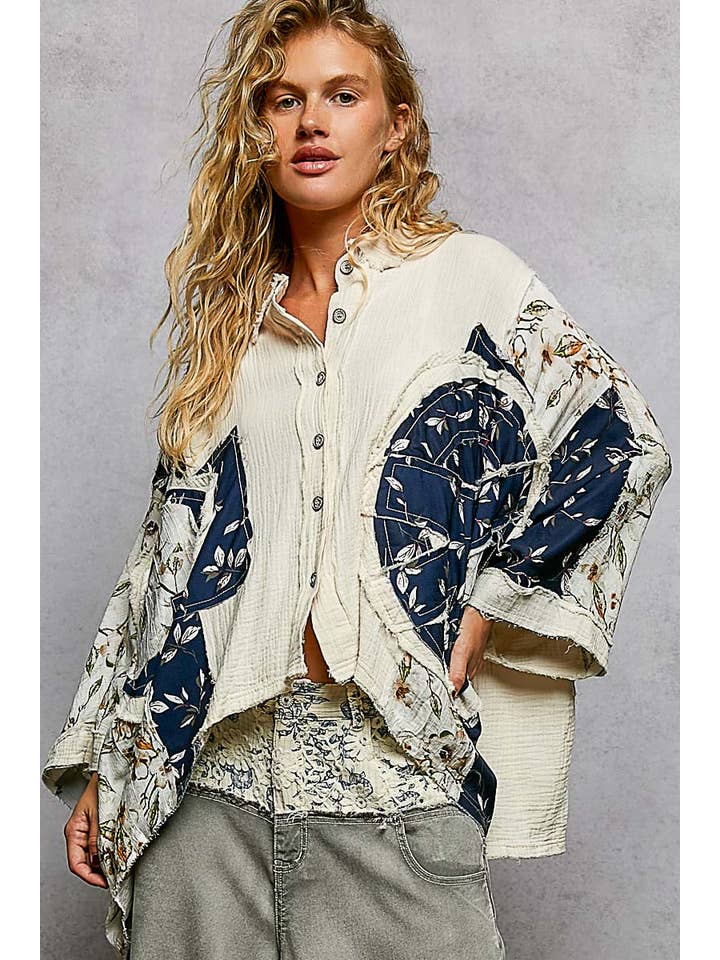Pol Clothing - Wholesale Button Down Shirt - Women's - 3/4 sleeve roomy fit floral printed shirt top14