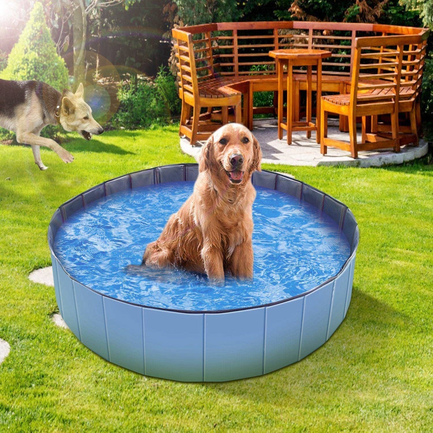 Naomi's Happy Place Shop – wholesale Inflatables – Foldable Pet Swimming Pool PVC Kiddie Baby Dog Swim Pool Bathing Tub Playmat Kids Pools6