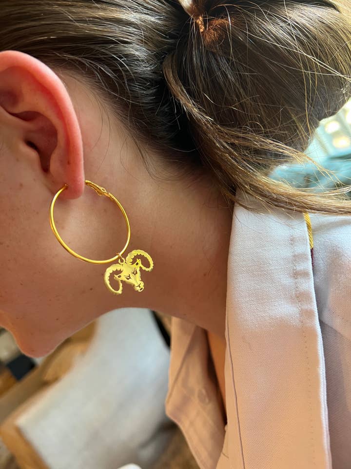 Ram Earrings-Gold Hoop Ram Earrings - Perfect for Game Day - for wholesale by Steele Sloan Designs