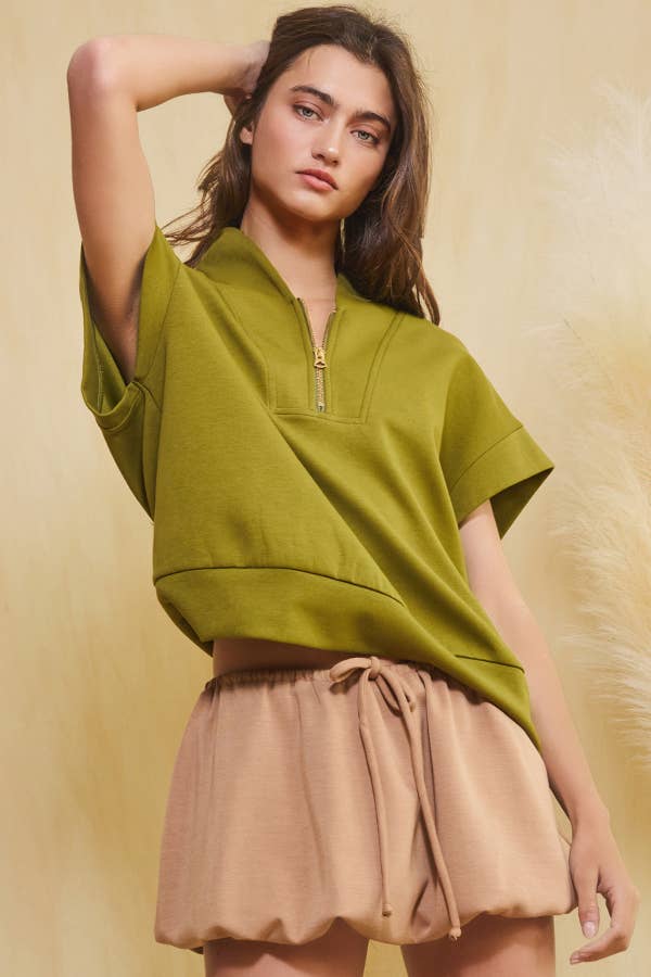 BUCKETLIST INC - Wholesale Sweatshirt - Women's - IT2154-1 Short Sleeve Half Zip-Up Scuba Sweatshirts6