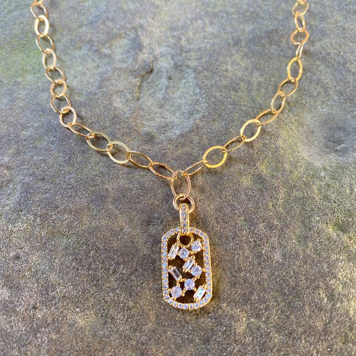 14K GF CZ Tag Necklace for wholesale by Beshea Beshea