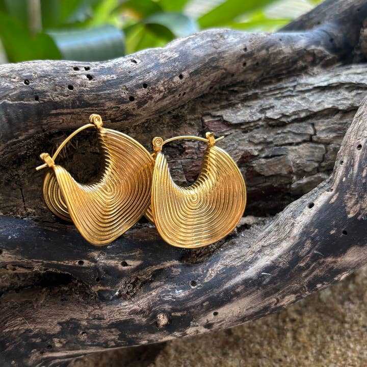 Ocean Ripples - Wholesale Hoop Earrings - 18ct Gold Plated Wire Hoop Earrings 1