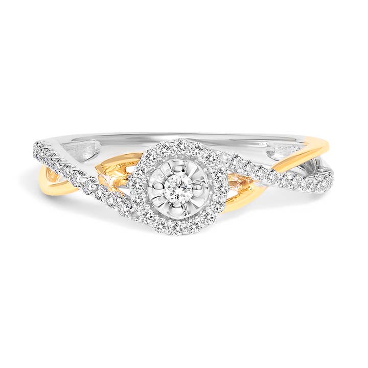 14K guld over sølv 1/4 karat diamant Halo Promise Ring for engroshandel hos Infinite Jewels