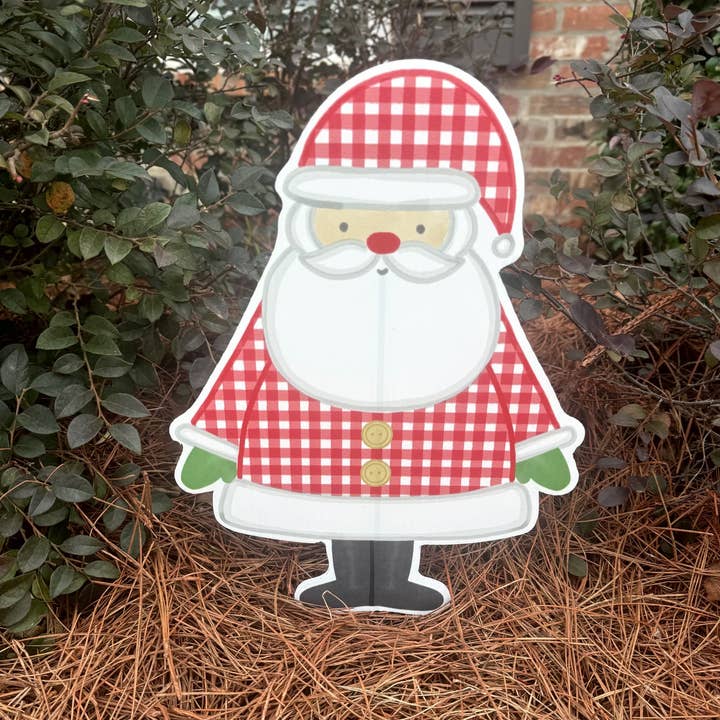 Lovely Reese - Wholesale Outdoor Sign - Standing Tall gingham Santa